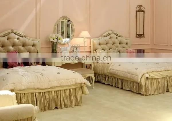 European Style Antique Finished Handmade Children Wooden Carved Girl Princess Twins - Bed Design With Gold Rim - BF07-70358 photo-2