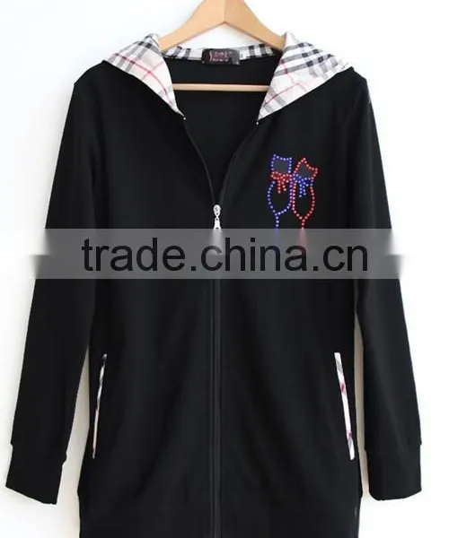 Comfortable Winter Long Sleeve Girls Thick Hoody Coat Back With Hat Made in China photo-6