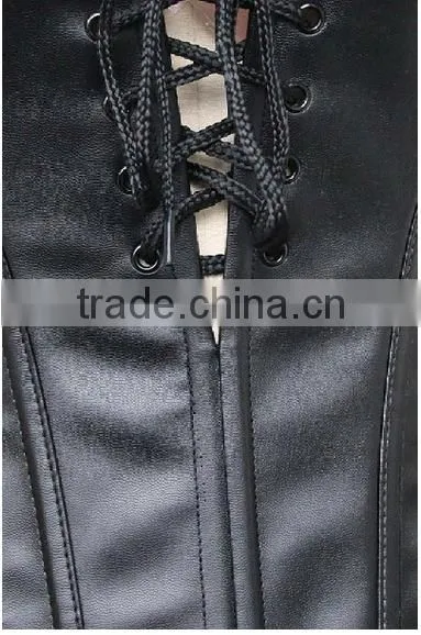 Hot Sale Women's Steampunk Gothic Faux Leather Bustier Corset With Lace Skirt photo-3