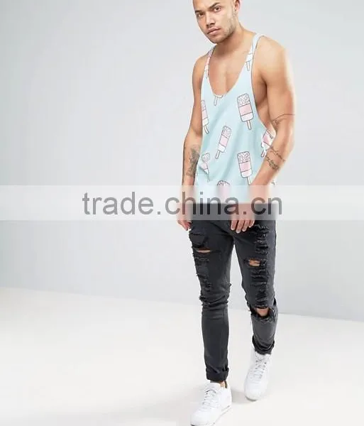 2017 High Quality New Design Summer Printed Custom Blue Sky Gym Wear Comfortable Cotton Polyester Casual Men's Sport Tank Tops photo-4