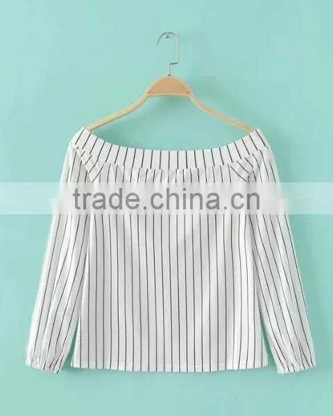 Runwaylover EY2357B New Style 2017 Ladies Fashion Off-Shoulder Stripe Blouse photo-5