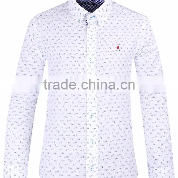 2017 New Trend Print Men Long Sleeve Button-down Collar Slim Fit Shirt With Contrast Collar and Cuff photo-2