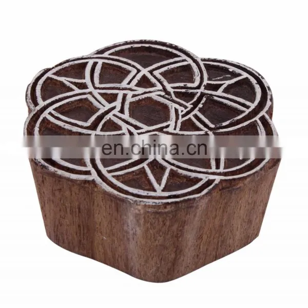 Indian Hand Carved Textile Wooden Handmade Brown Wood Stamp Crafting Printing Block