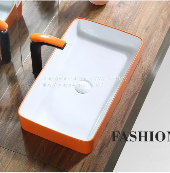 Fashion Red Color Ceramic Bathroom Hotel Countertop Oval Big Size Sinks photo-5