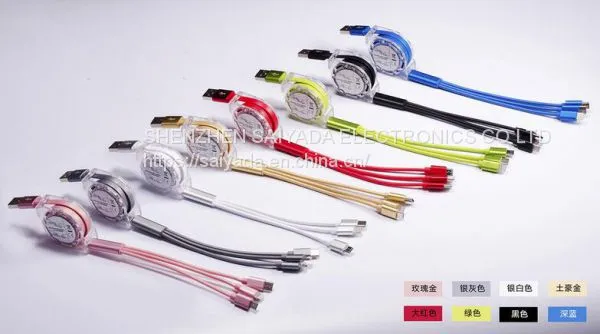 USB Cable LOGO Printed Stretch One Tow Three Data Cable Type-c Customized 2a Three-in-one Charging Cable Android Apple Universal Quick Charging Cable photo-3