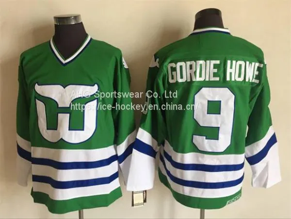 Hartford Whalers #9 Gordie Howe Throwback Green Jersey