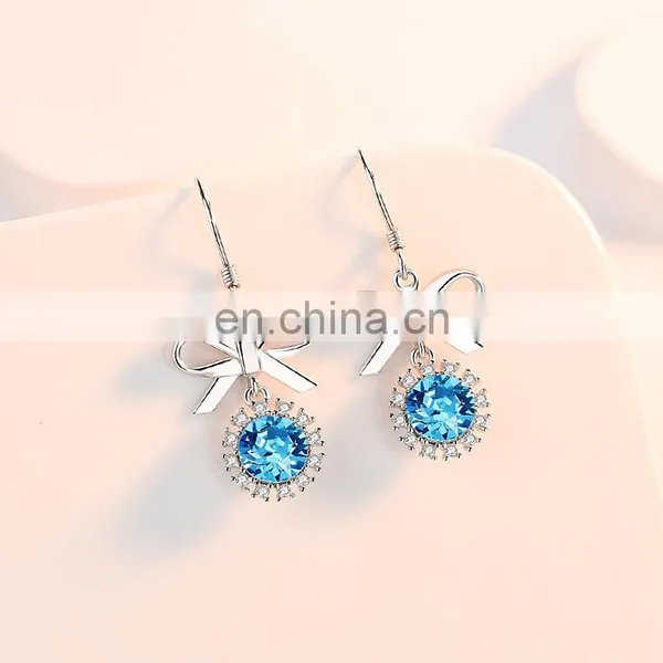 Sterling Silver S925 Shiny CZ Butterfly Earrings 925 Silver Crystal Bow Knot Stud Earrings For Women Girls Gift photo-3