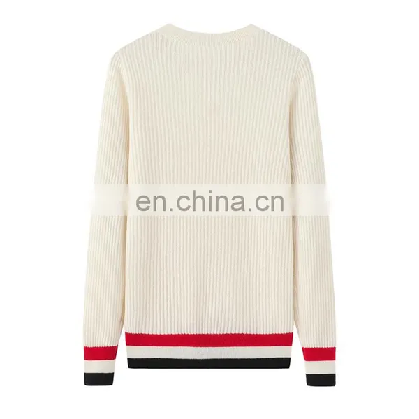 Latest Casual Design Solid Pattern 100% Pure Cashmere Crew Neck Rib Knitting Pullover Winter Sweater for Girls photo-3