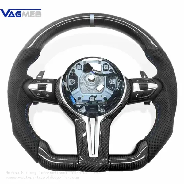 For BMW 3 Series 5 Series 6mm Perferatrd Leather Carbon Fiber Steering Wheel With Key Button Frame Assembly