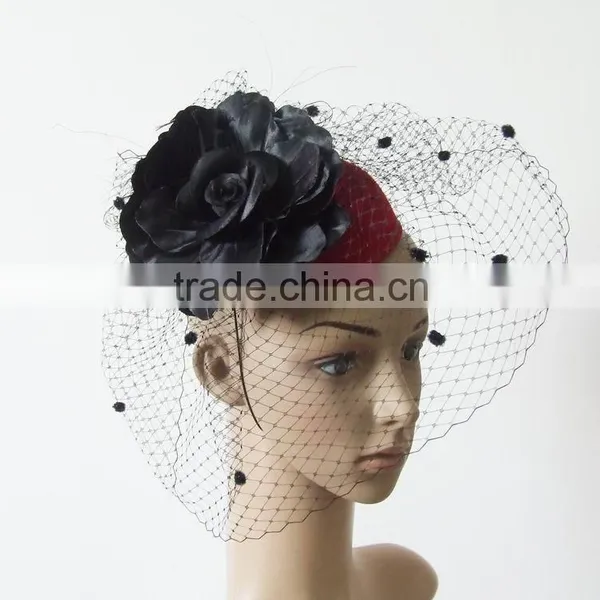Felt Fascinator Hat Trimming With Fabric Flower and Netting