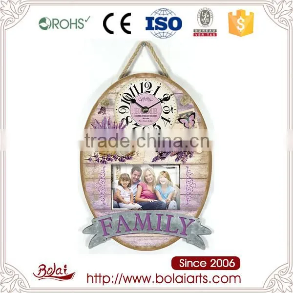 Exquisite Lavenders and Butterfly Family Quartz Photo Frame Wooden Wall Clock