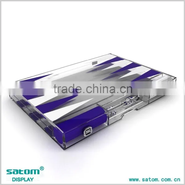 Silvery Color Board In Glass Backgammon Chess Game Set With Silvery And White Triangle photo-6
