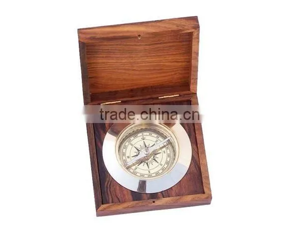 Antique Nautical Solid Brass Compass- Admiral's Desk Compass With Rosewood Box 13410 photo-2