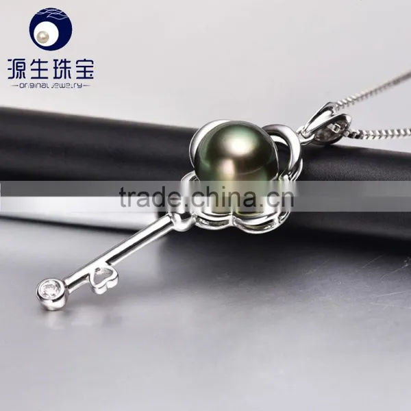 Natural Pearl Pendant 8-9mm Black Tahitian Pearl White Gold Necklace for Wholesale photo-3