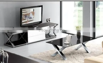 Black Glass Top and Cross Legs Rectangle TV Stand(TV2012)
