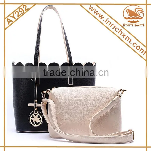 European Style Pure Color Pandent Decorated PU Leather Handbag Satchel Tote photo-2