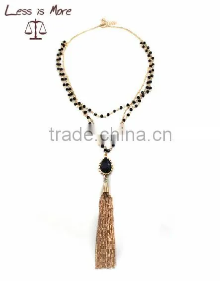 Black Beaded Tassel Necklace