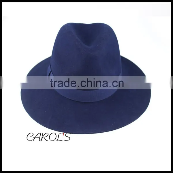 100% Australian Wool Navy Fedora Hat With Nice Ribbon for Unisex