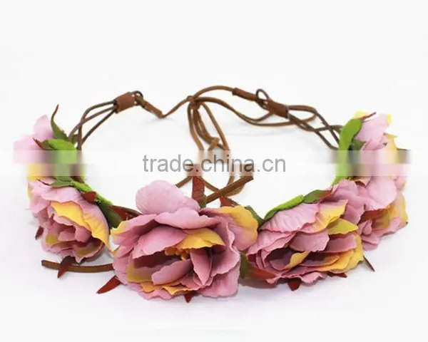 Elegant Girls Fabric Rose Flower Bando Lace-up Flower Headband photo-4