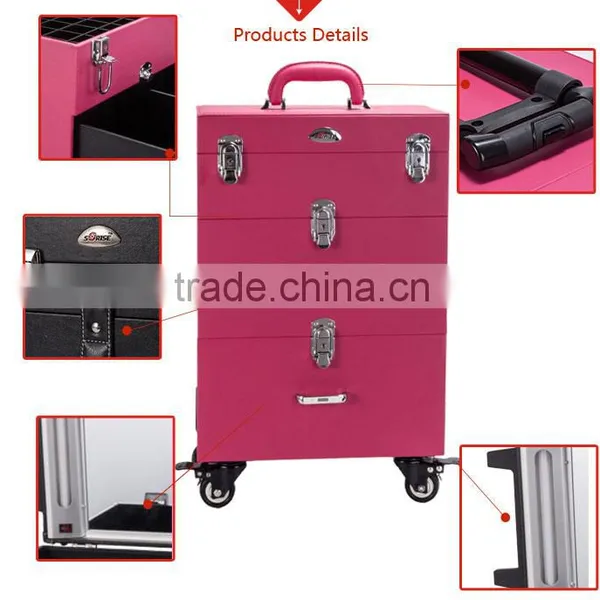Professional Beauty Cosmetic Case Pink Makeup Case/ Box PVC Leather Box photo-5