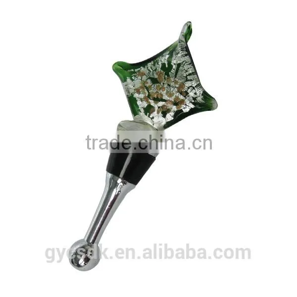 Gold Sand and Silver Foil Diamond Shaped Murano Glass Lampworking Wine Stopper for Party Decoration photo-3