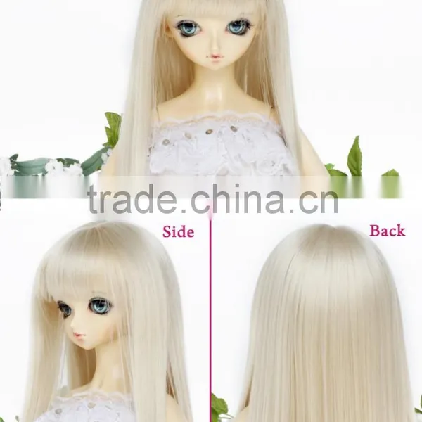 Best Quality Long Straight Baby Girl White Bjd Hair Wig With Bangs photo-2