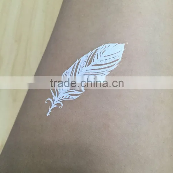 Silk-screen Print Custom Temporary Body White Feather Tattoos