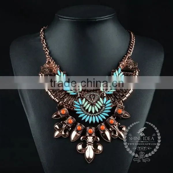High Quality Vintage Acrylic Rhinestone Chunky Statement Necklace Tin Alloy Fashion Women Pendant Necklace 6390098 photo-5