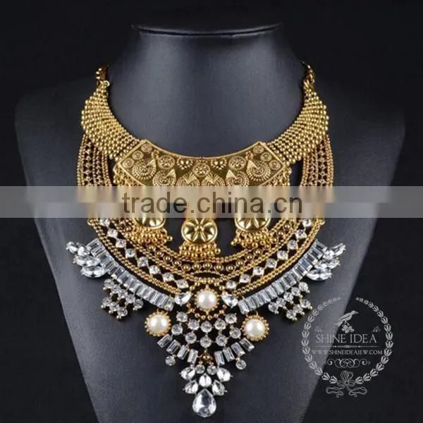 High Quality Vintage Rhinestone Imitation Pearl Chunky Statement Necklace Tin Alloy Fashion Women Pendant Necklace 6390130