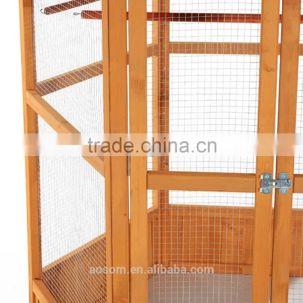 Pawhut 65" Green/Brown Large Hexagonal Outdoor Aviary Wooden Bird Cage photo-6