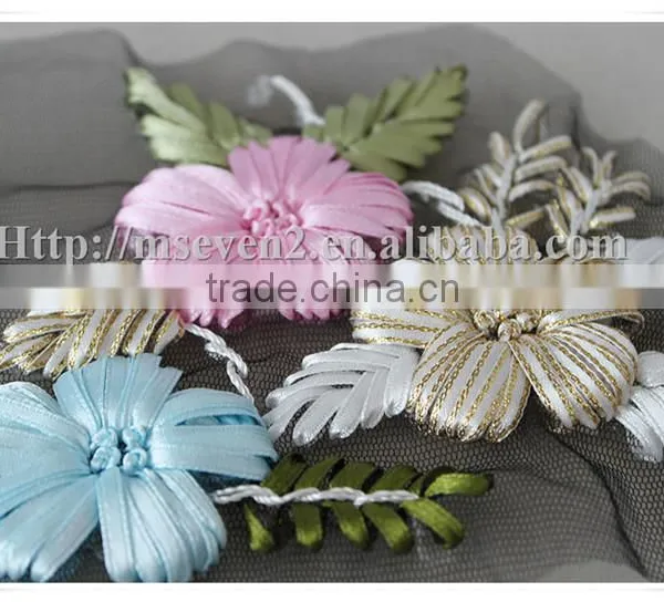 New Selling Trendy Style Fashion Colorful Satin Ribbon Crochet Flower Applique photo-4