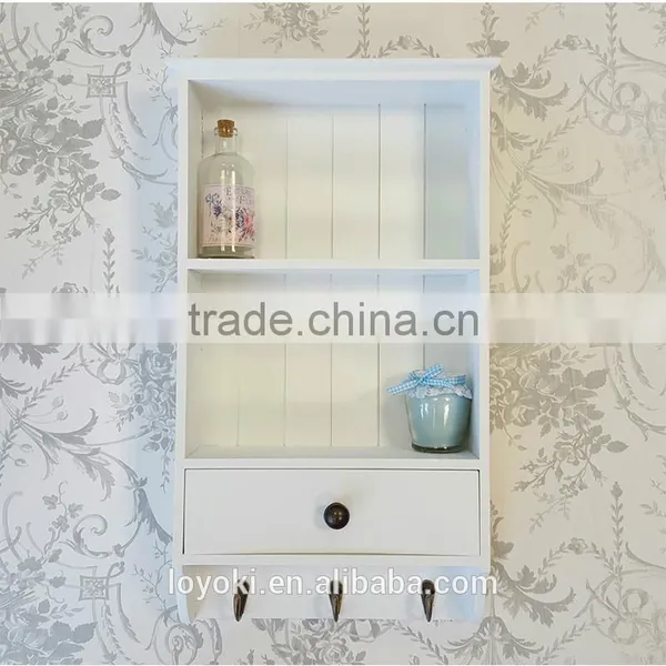 Shabby Chic Style White Wooden Wall Display Cabinet Shelf Unit Shaker Storage Wall Shelf With Hook Wall Mount Rack photo-2