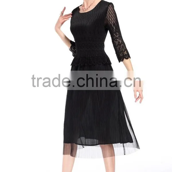 Ladies Compression 3/4 Transparent Lace Sleeve Slim Long Dress photo-6