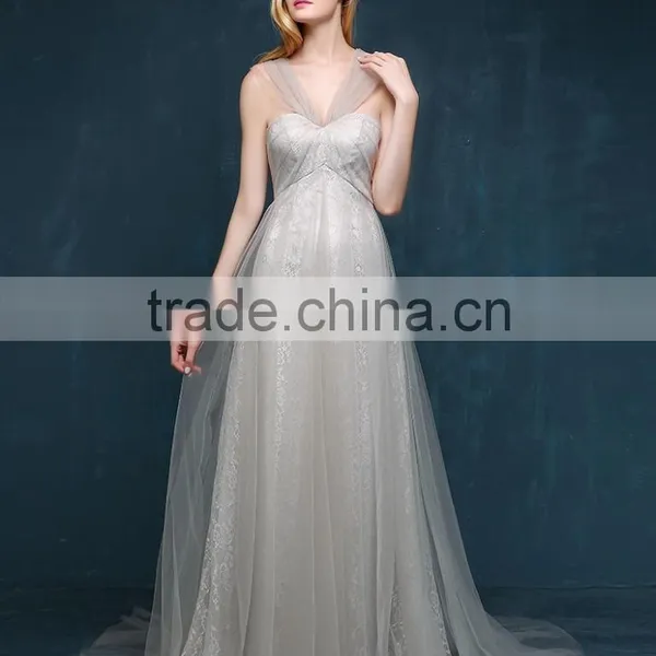MGOO Long Grey Evening Dresses 2016 New Custom Prom Criss Cross Wonderland Tulle Party Dresses 2253 photo-4