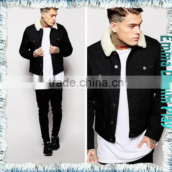 2015 New Male Winter Black Cotton Denim Bomber Fleece Coats photo-4