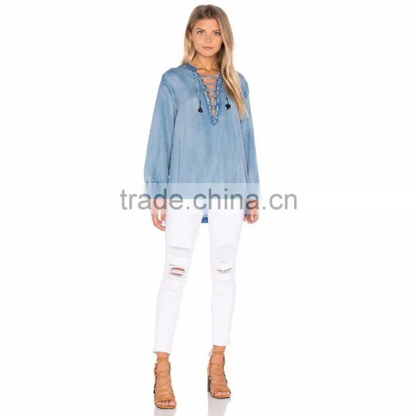 Ladies Fancy Jeans Top Lace Up Design photo-4