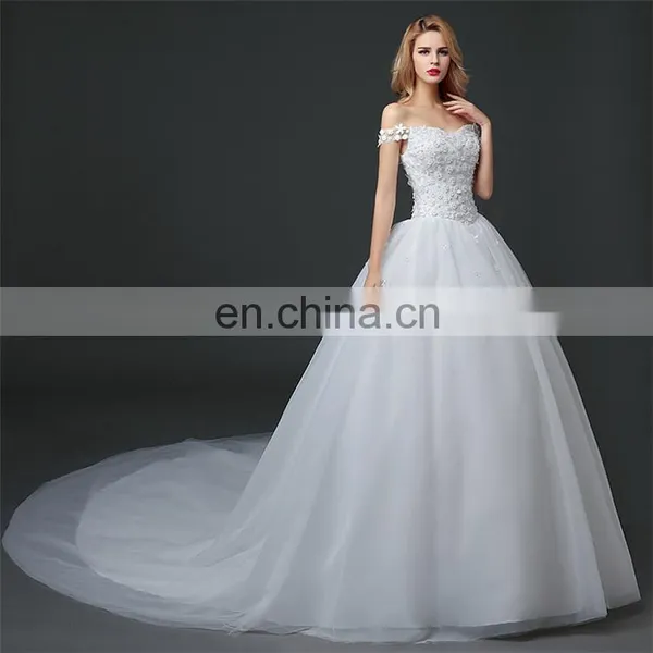 HS1610 Latest Applique Off Shoulder Long Train Bridal Gown Wedding Dress 2017 photo-2