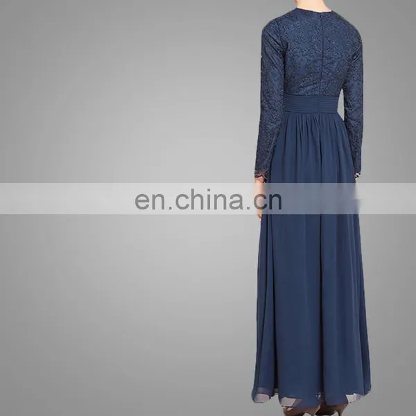China OEM Service Muslim Women Prom Maxi Dress Navy Blue Elegant Islamic Chiffon Abaya photo-5