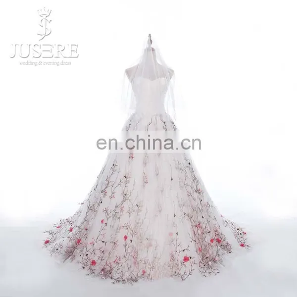 New Arrival Fabulous Sweetheart Neck Pleated Embroidered Real Sample Wedding Dresses Removable Skirt 2015