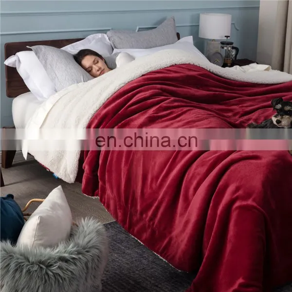 Manufacturer Red Soft Swaddle 100% Microfiber Sherpa Blanket For Winter Fleece photo-4
