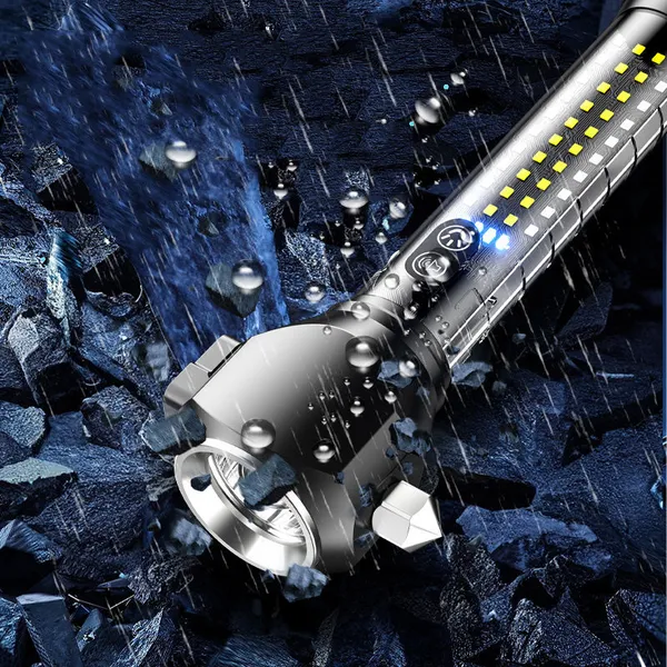 Wholesale 1500LM Multi-function Safety Hammer Flashlight 20W White Laser Rechargeable Car Emergency Torch With Power Bank Magnetic Tail photo-4
