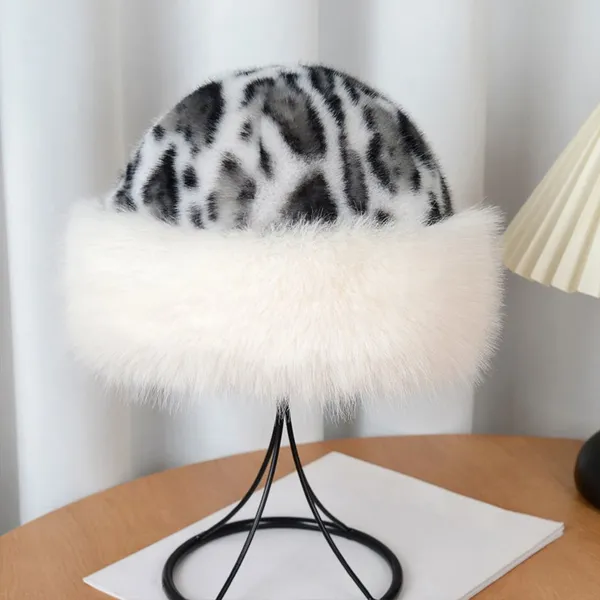 Women's New Plush Leopard Mongolian Hats Northeast Princess Ear Protection Fur Warm Beanie Hats photo-4