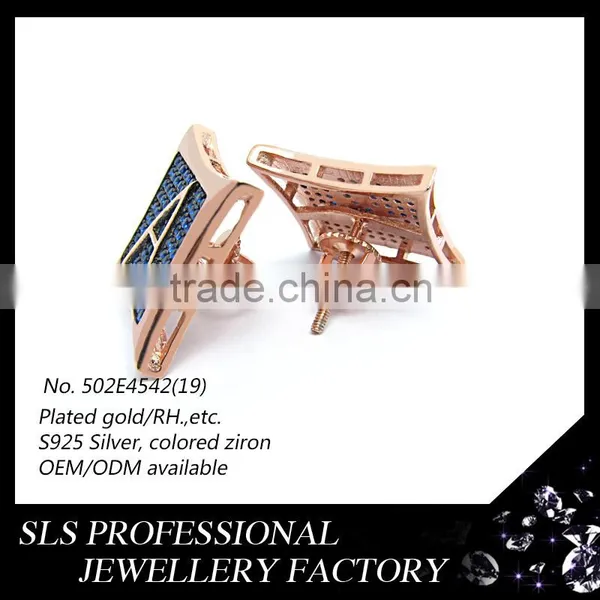 2015 American Style Funky Colorful Zircon Micro Pave 925 Silver Rose Gold Plated LETTER A Screw Back Stud Earrings photo-6