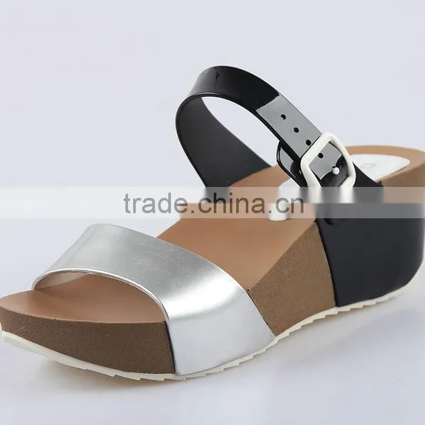 2015 Women Jelly PVC Slipper Shoes Stitching Color PU Wedge Sandals PU Wedges Shoes photo-5