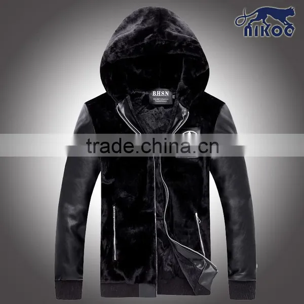 Fashion Black Men Leather Fur Jacket,Custom European Coat Fashion High Quality Leather Sleevess Jackets photo-2