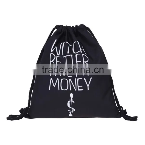 Wholesale Drawstring Bag 3D Printing Cool Black Ground Backpacks For Lady Backpack For Boys And Grls photo-5