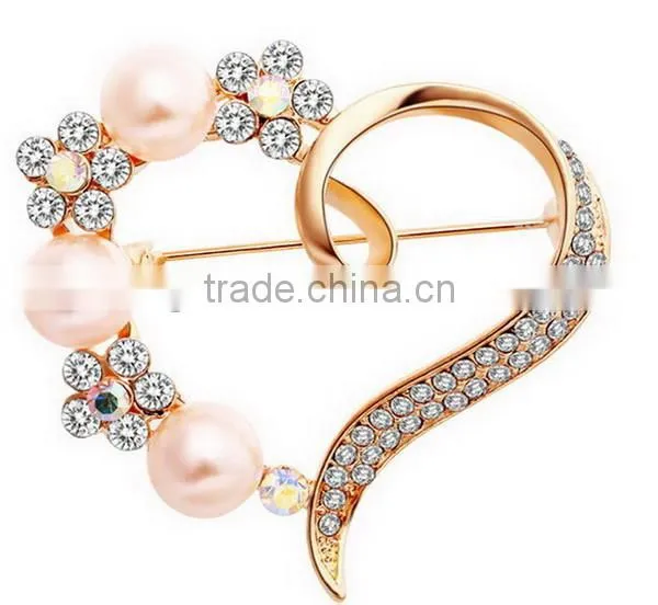 Fahsion Heart With Pearl Crystal Flower Pin Brooch photo-2