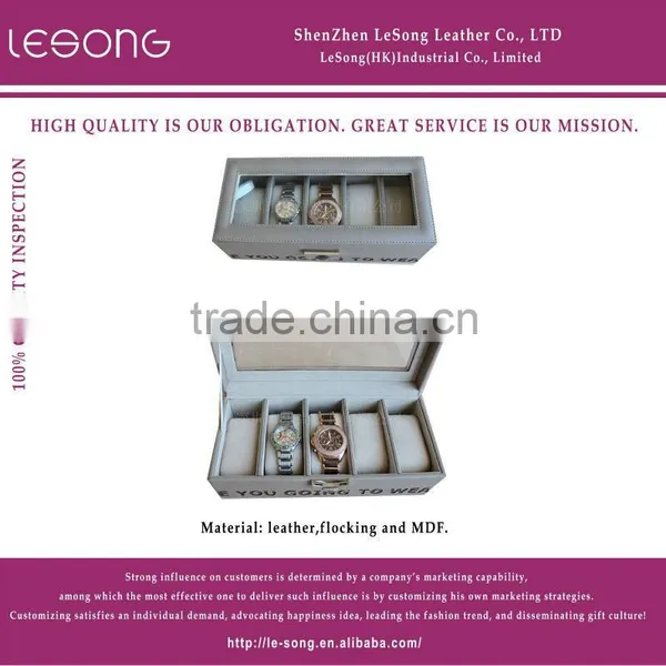 High Quality Faux Leather Watch Box For 5 Watches/MDF Watch Case