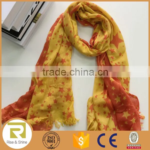 Wholesale 100% Polyester Stars Printed Fringed Shawl Scarf photo-6