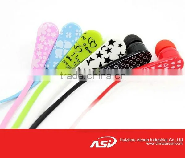 Custom Colorful Printing Flat Wire Stereo Earphone